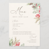 Chic Script Watercolor Wintergrün Hochzeit Menükarte (Vorderseite)