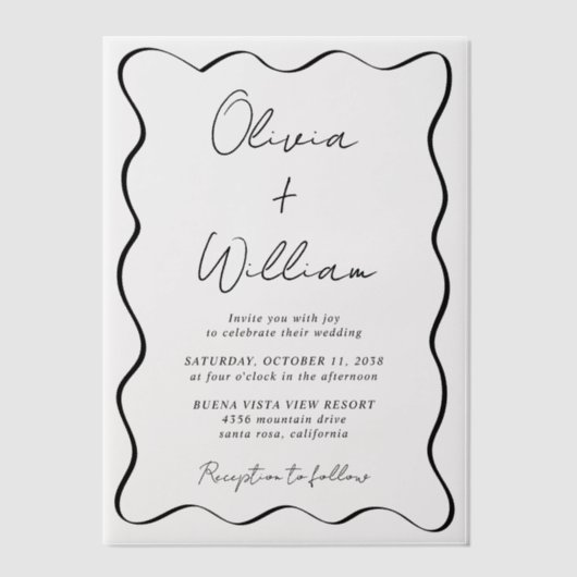 Chic Script Wavy Frame Wedding Pergament Einladungen (Vorderseite)