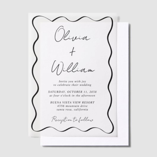 Chic Script Wavy Frame Wedding Pergament Einladungen (Versetzt)