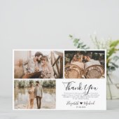 Chic Script Wedding 3 Foto Collage Danke Karte (Stehend Vorderseite)