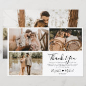 Chic Script Wedding 3 Foto Collage Danke Karte (Vorne/Hinten)