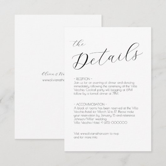Chic Script Wedding Card Begleitkarte (Vorne/Hinten)