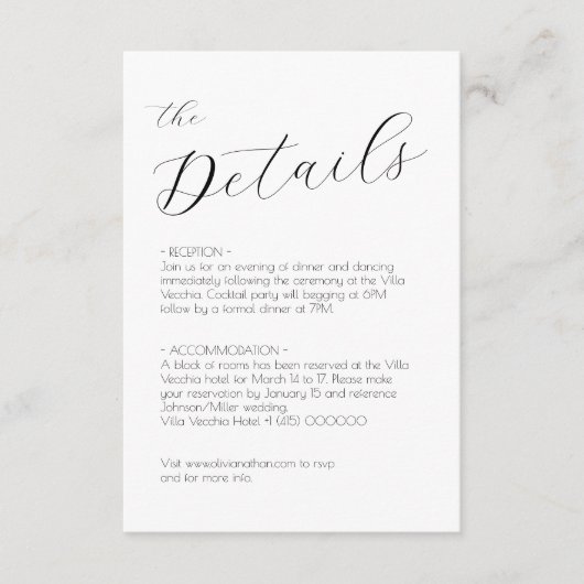 Chic Script Wedding Card Begleitkarte (Vorderseite)