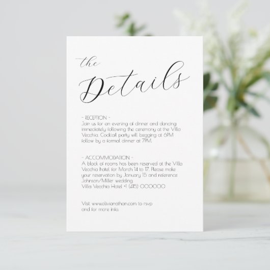 Chic Script Wedding Card Begleitkarte (Stehend Vorderseite)