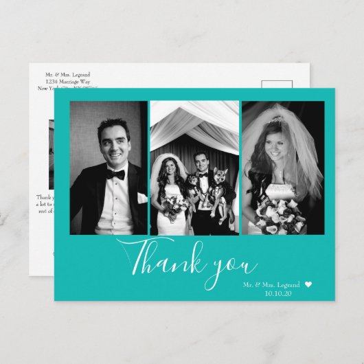 Chic Script Wedding Danke Blue Postkarte (Vorne/Hinten)