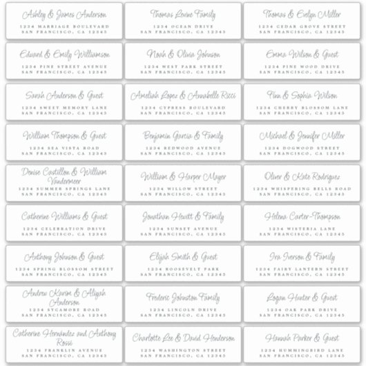 Chic Script Wedding Guest Address Labels (Vorderseite)