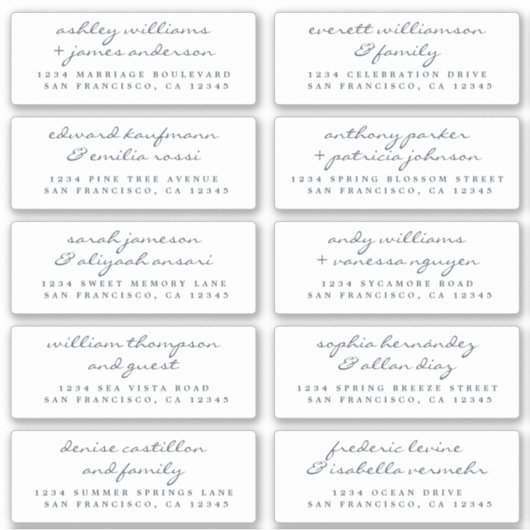 Chic Script Wedding Guest Address Labels (Vorderseite)