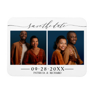 Chic Script Wedding Save the Date 2 Foto Collage Magnet