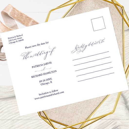 Chic Script Wedding Save the Date 2 Foto Collage Postkarte