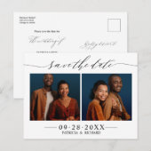 Chic Script Wedding Save the Date 2 Foto Collage Postkarte (Vorne/Hinten)