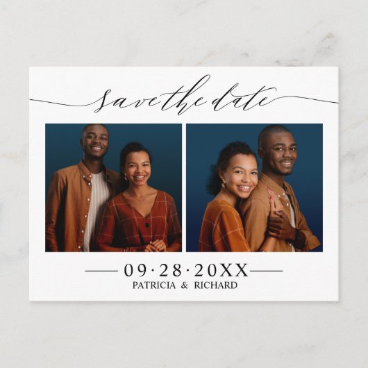 Chic Script Wedding Save the Date 2 Foto Collage Postkarte (Vorderseite)