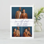 Chic Script Wedding Save the Date 3 Foto Collage Einladung (Stehend Vorderseite)