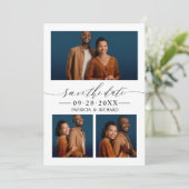 Chic Script Wedding Save the Date 3 Foto Collage Einladung (Stehend Vorderseite)
