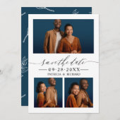 Chic Script Wedding Save the Date 3 Foto Collage Einladung (Vorne/Hinten)