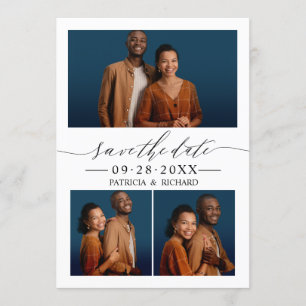 Chic Script Wedding Save the Date 3 Foto Collage Einladung