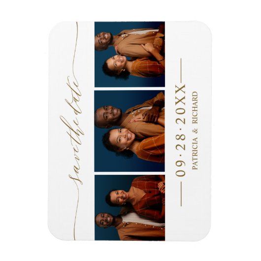 Chic Script Wedding Save the Date 3 Foto Collage Magnet (Vertikal)