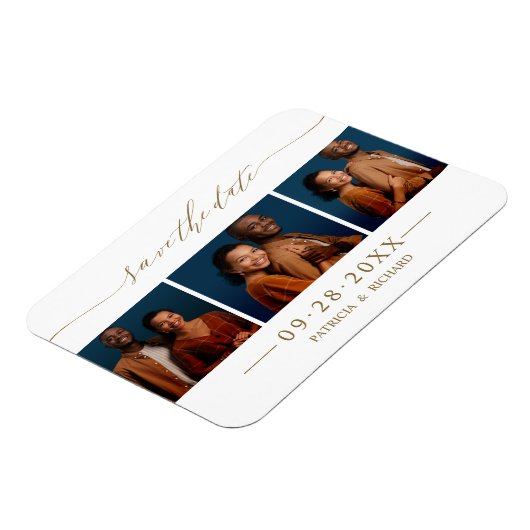 Chic Script Wedding Save the Date 3 Foto Collage Magnet (Linke Seite)