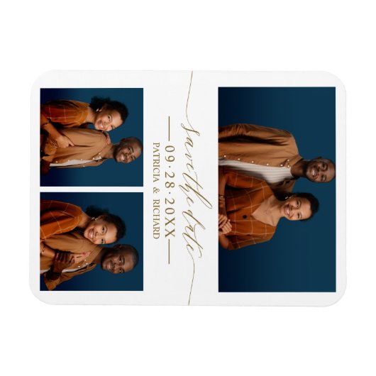 Chic Script Wedding Save the Date 3 Foto Collage Magnet (Horizontal)