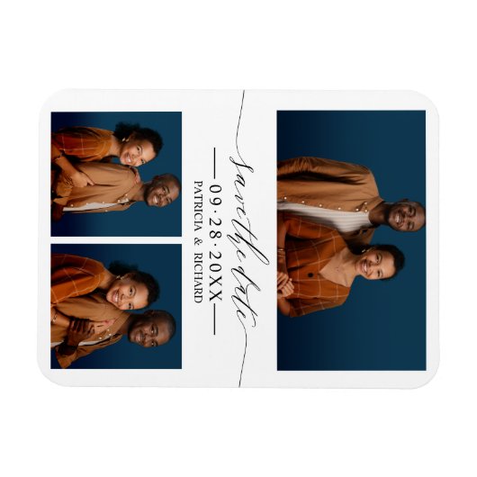 Chic Script Wedding Save the Date 3 Foto Collage Magnet (Horizontal)