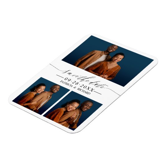 Chic Script Wedding Save the Date 3 Foto Collage Magnet (Linke Seite)