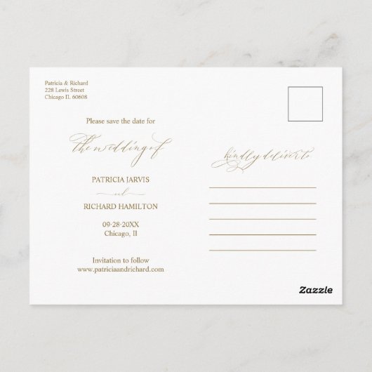 Chic Script Wedding Save the Date 3 Foto Collage Postkarte (Rückseite)