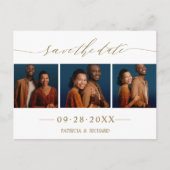 Chic Script Wedding Save the Date 3 Foto Collage Postkarte (Vorderseite)