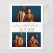 Chic Script Wedding Save the Date 3 Foto Collage Postkarte (Vorderseite)