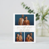 Chic Script Wedding Save the Date 3 Foto Collage Postkarte (Stehend Vorderseite)