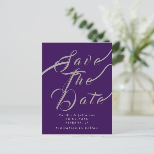 Chic Script Wedding Save the Date Announcement Postkarte (Stehend Vorderseite)