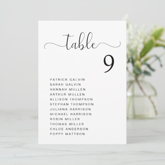 Chic Script Wedding Table Seekarte Einladung (Stehend Vorderseite)