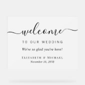 Chic Script Wedding Willkommen Mattiert Acrylschild (Vorderseite)