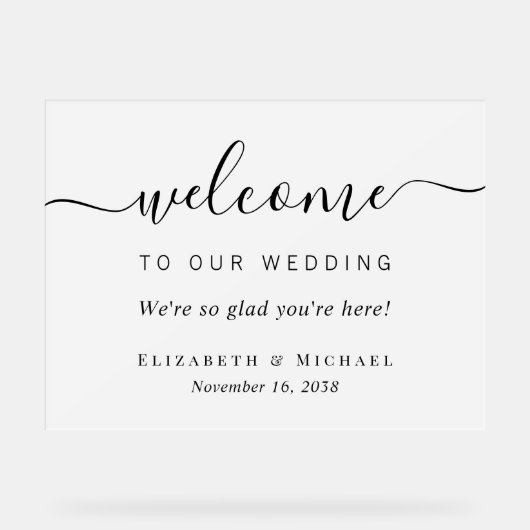 Chic Script Wedding Willkommen Mattiert Acrylschild (Vorderseite)