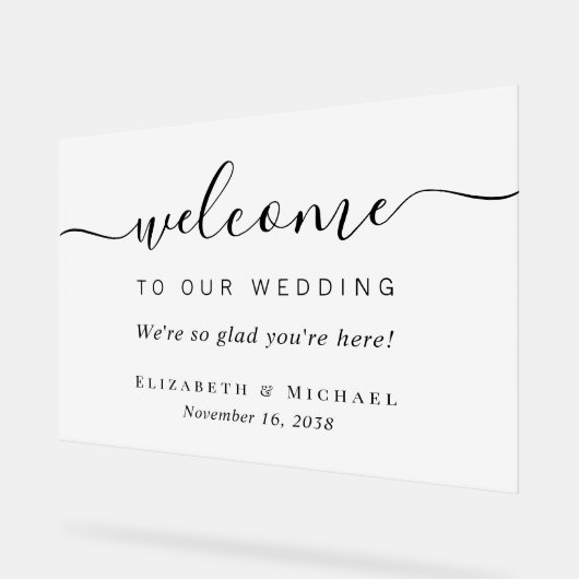 Chic Script Wedding Willkommen Mattiert Acrylschild (Winkel)