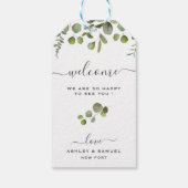 Chic Script Welcome Eucalyptus Wedding Gift Tag Geschenkanhänger (Rückseite)