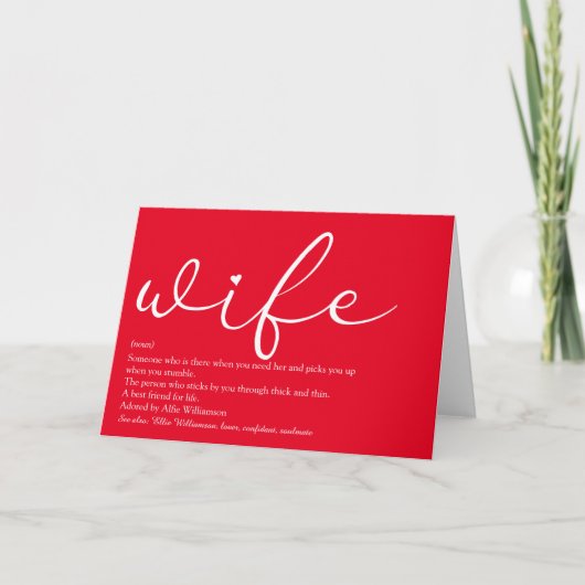 chic Script Wife Definition Love Heart Red Karte (Vorderseite)