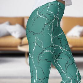 Chic Sea Green und Schwarz-weißes Fracture-Muster Leggings