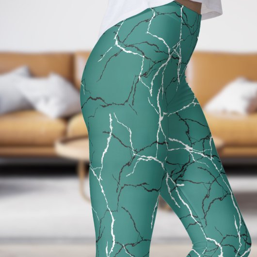 Chic Sea Green und Schwarz-weißes Fracture-Muster Leggings