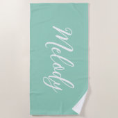 Chic Seafoam Green Custom Name Handwritten Script Strandtuch (Vorderseite)