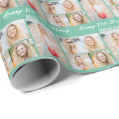 Chic Seafoam Green Happy Birthday Photo Collage Geschenkpapier (Rolleneckpunkt)