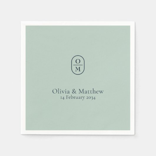Chic Seafoam Green Modern Wedding Monogram Wedding Serviette (Vorderseite)