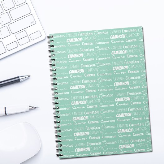 Chic Seafoam Green Personalized Name Collage Notizblock