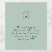 Chic Seafoam Grün Monogramm Hochzeit Weinetikett (Einzelnes Label)