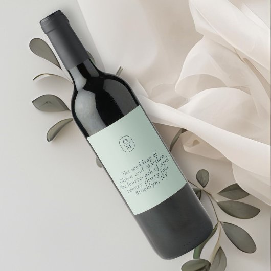 Chic Seafoam Grün Monogramm Hochzeit Weinetikett