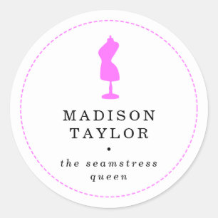Chic Seamstress Tailor Pink Mannequin White Runder Aufkleber