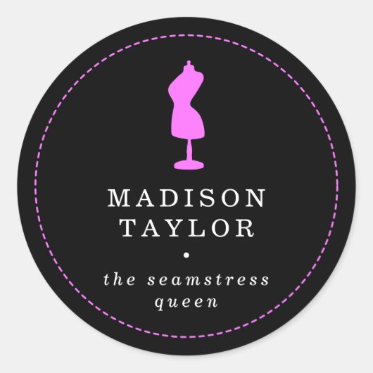 Chic Seamstress Tailor | Rosa Mannequin Black Runder Aufkleber (Vorderseite)