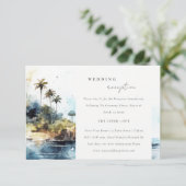 Chic Seascape Palm Tree Island Hochzeitsempfang Begleitkarte (Stehend Vorderseite)