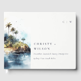 Chic Seascape Palm Tree Island Wasserfarbenprägung Gästebuch