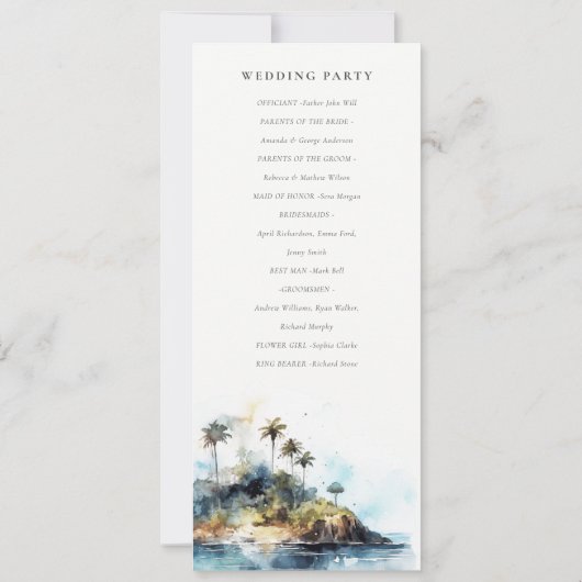 Chic Seascape Palm Tree Island Wedding Programm (Rückseite)
