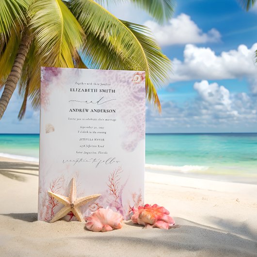 Chic Seashells Coral Underwater QR Code Hochzeit Einladung