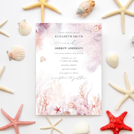 Chic Seashells Coral Underwater QR Code Hochzeit Einladung